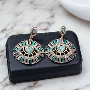 nOir Multicolor Crystal Heart Eye Dangle Earrings